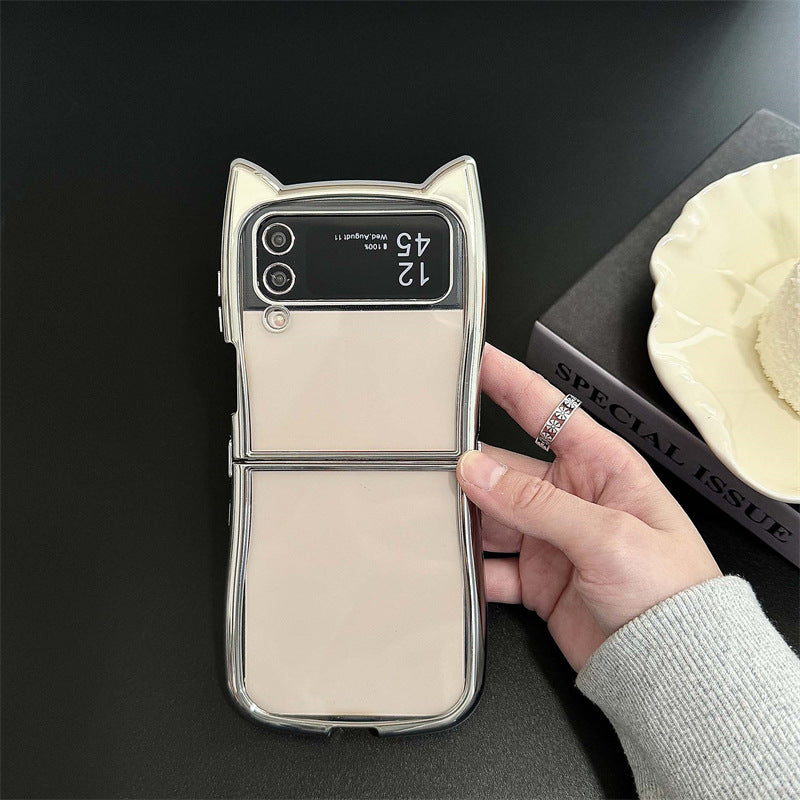 Ins Electroplating Edge Cat Ear Étui de téléphone pliant transparent