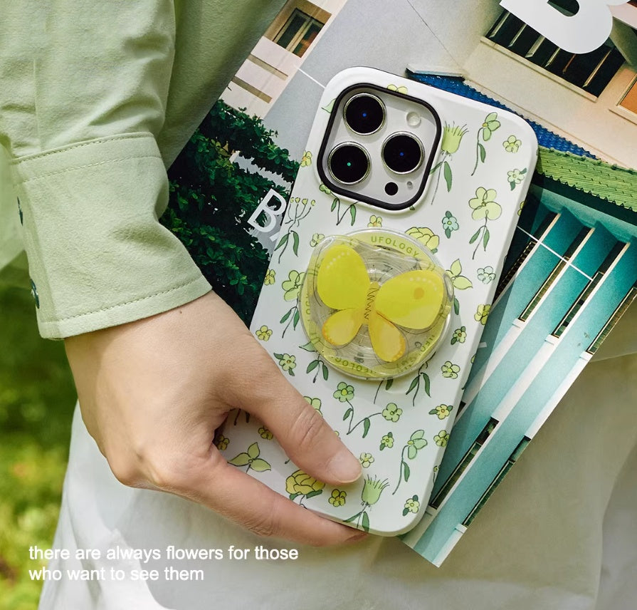 Cas frais de téléphone jaune laiteux avec un motif floral Et une texture douce comme la peau