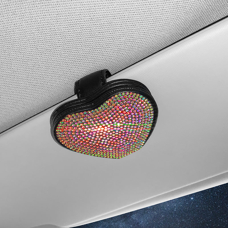 En cuir de voiture verre de soleil incrusté de diamant Clip magnétique de stockage de documents