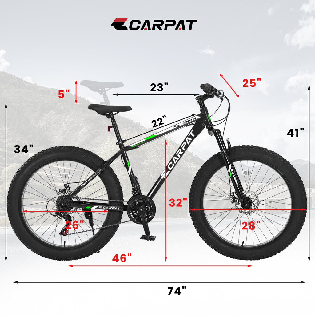 S26109 Élecony 26 pouces Fat Tire Bike Adulte et jeune Full Shimano 21 Speed Mountain Bike