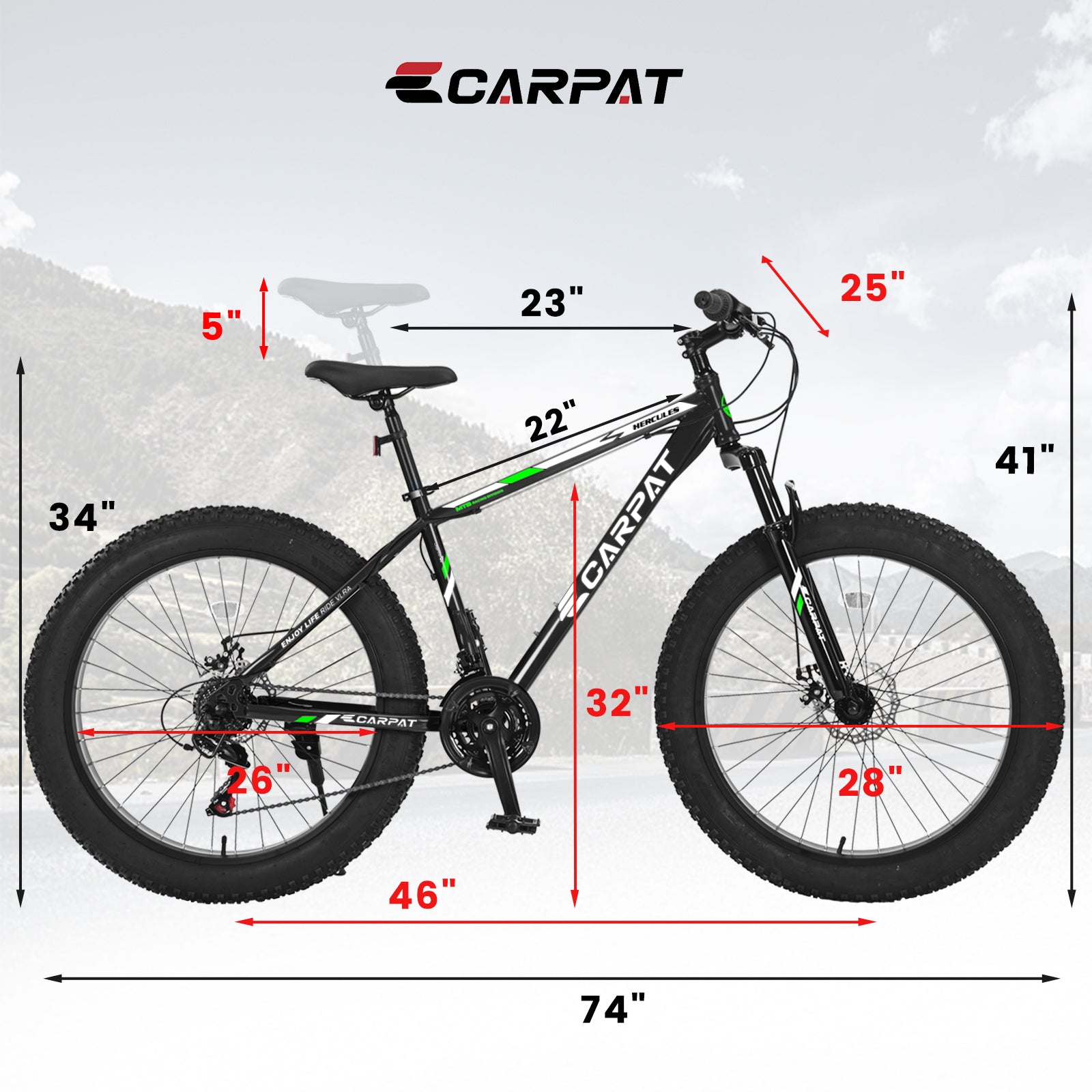 S26109 Élecony 26 pouces Fat Tire Bike Adulte et jeune Full Shimano 21 Speed Mountain Bike