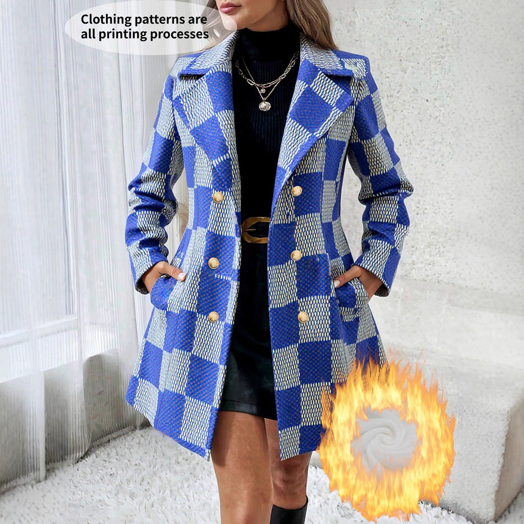 Plus-taille Contraste-couleur Plaid Flèche doublée de mollet-fit manteau pour les femmes