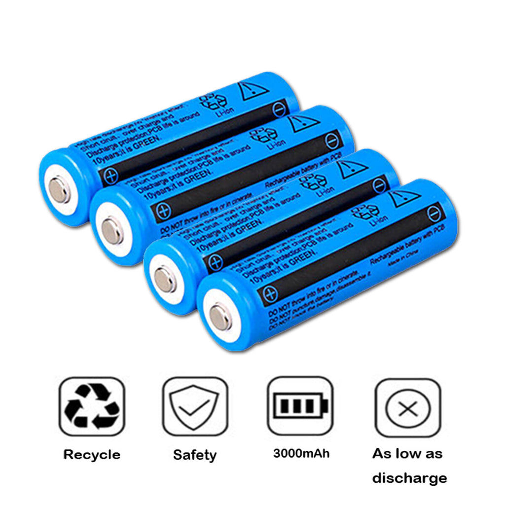 Batterie 4Pcs 3.7V Li-ion rechargeable 3000mAh 18650 Batteries pour lampe de poche de torche