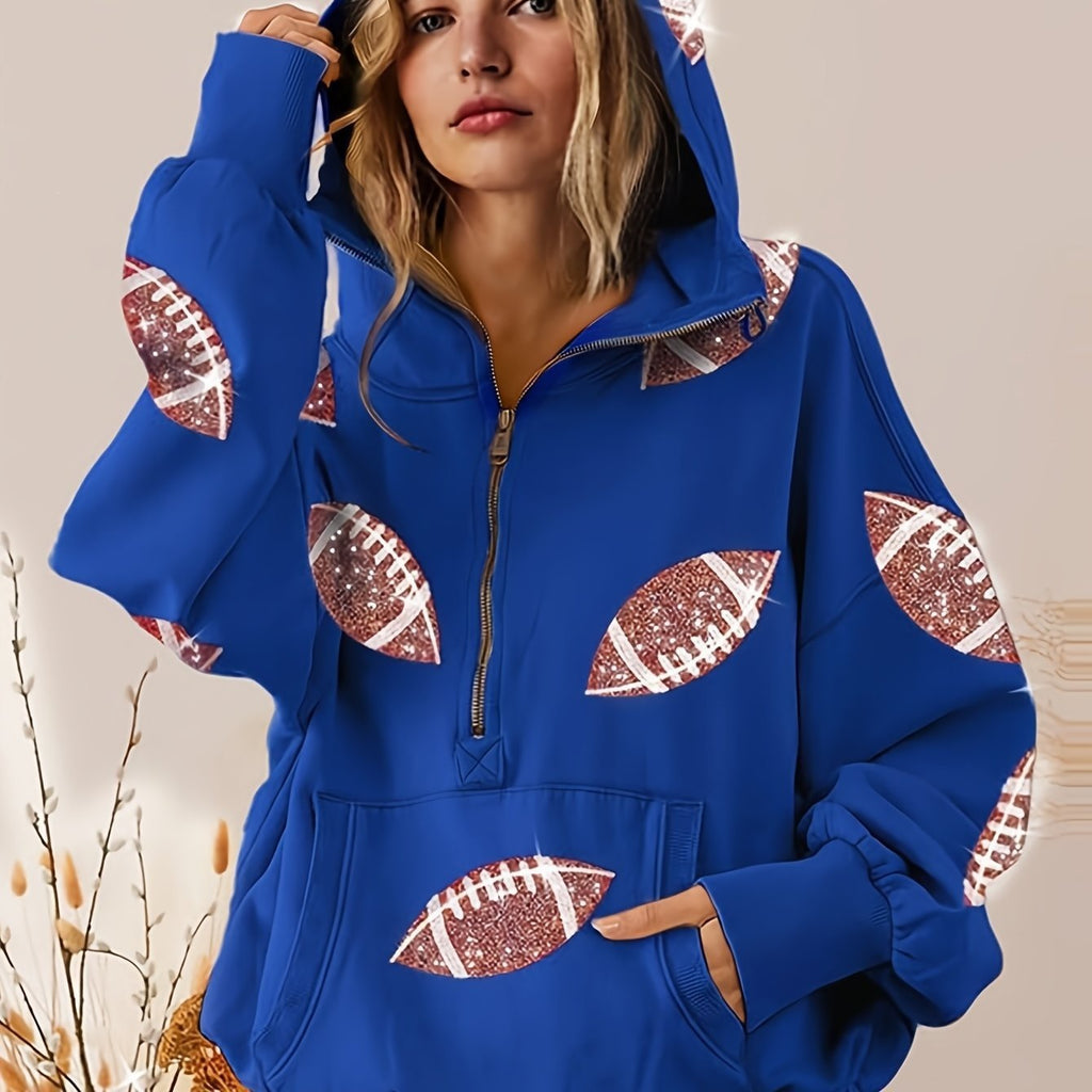 Football impression numérique Hoodie avec manches longues Et une fermeture éclair