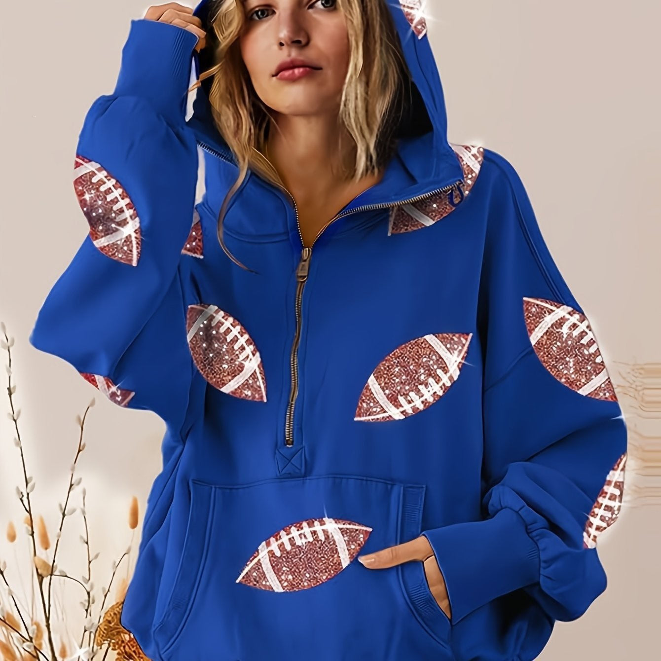 Football impression numérique Hoodie avec manches longues Et une fermeture éclair