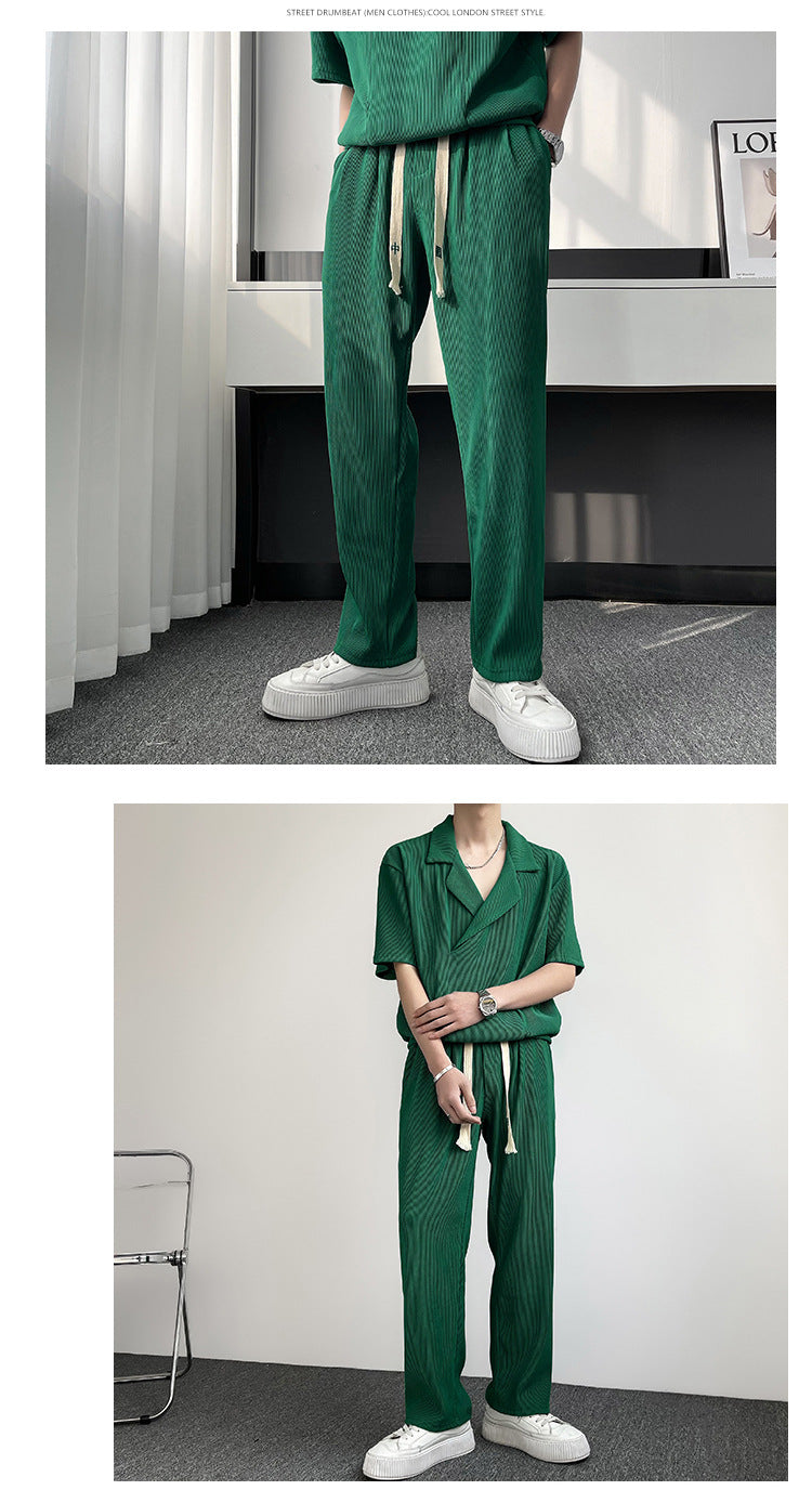 Chemise en soie de glace mince d'été Outfit Hommes Sports de loisirs Ensemble deux pièces