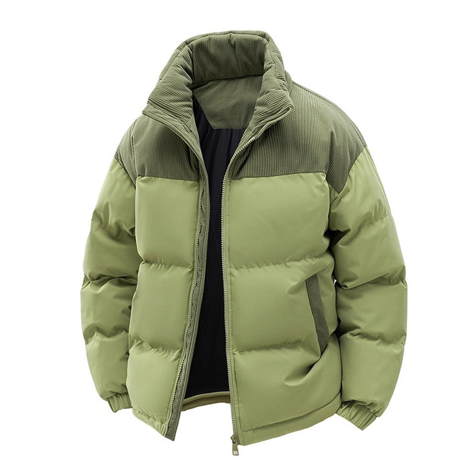 Veste de patchwork Corduroy Hiver Tip-up Stand Collier Coat Casual Commuter Long-sleev