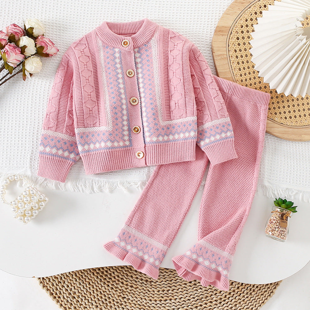 Vintage Jacquard Knit Cardigan Et les pantalons tricotés