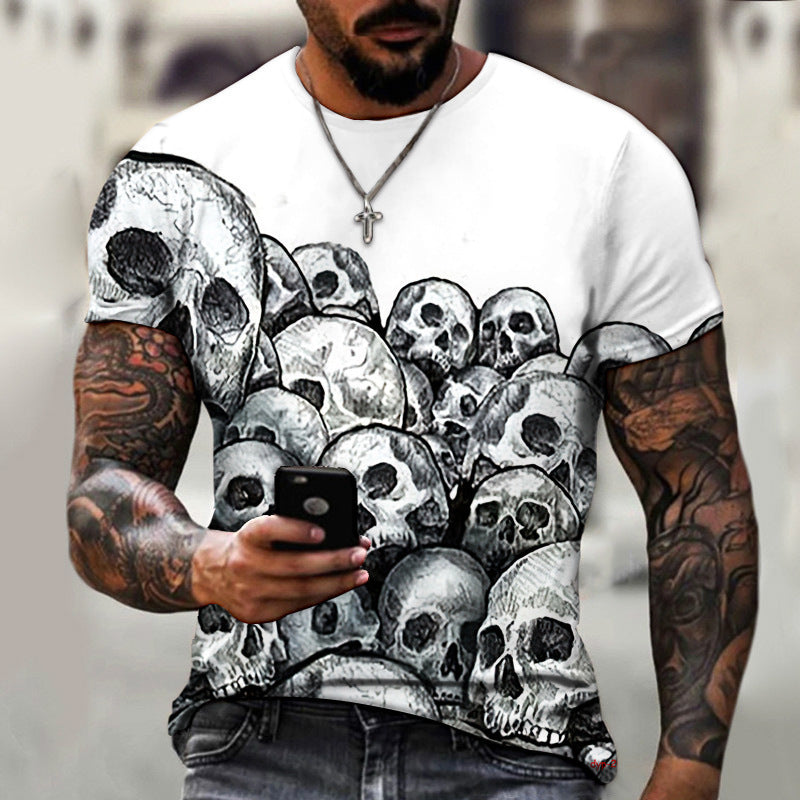 European and American Summer Dark Horror Skull T-shirt homme imprimé 3D manches courtes