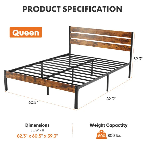 Metal Platform Bed Frame - Mattress Foundation with Headboard and Footboard