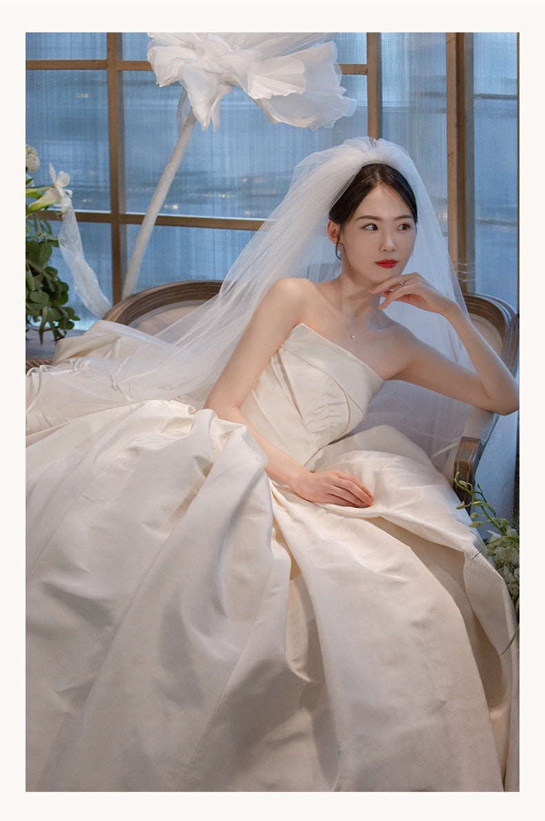Tube satiné pour femme Top Simple Elegant style français Grande Tail Elegant Robe de mariée
