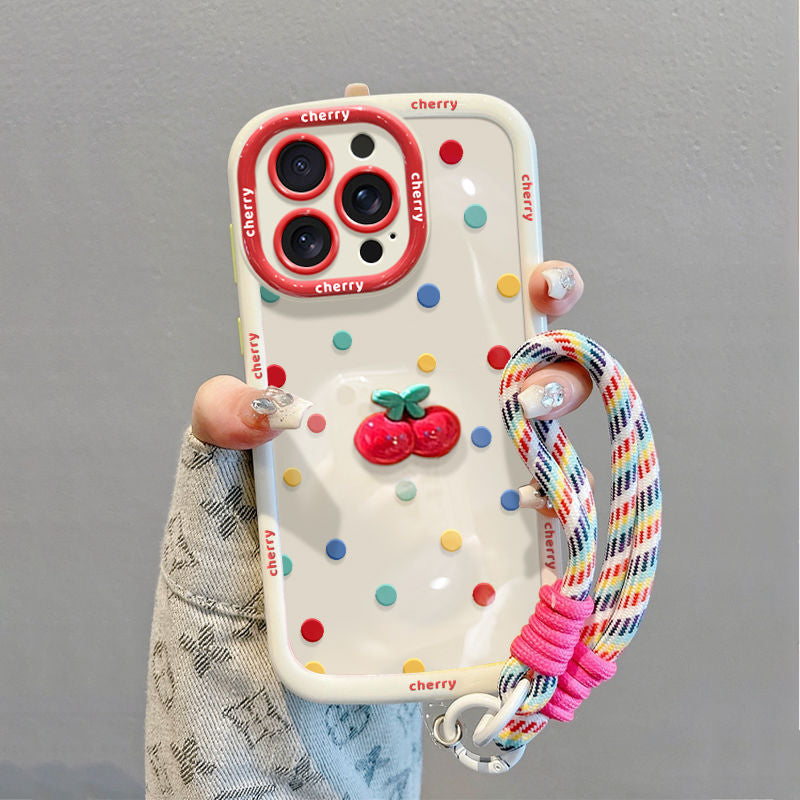 Cas téléphonique avec Lanyard Premium Feel Colorful Polka points et cerises
