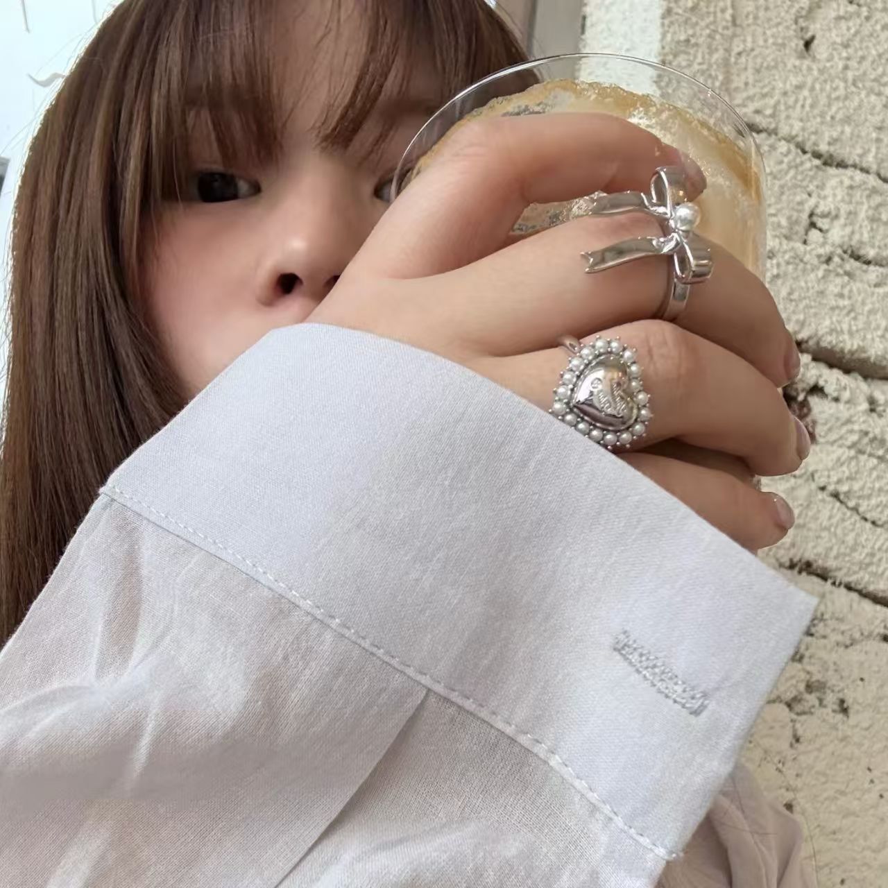 La lumière des femmes de luxe Pearl Heart Anneau ouvert