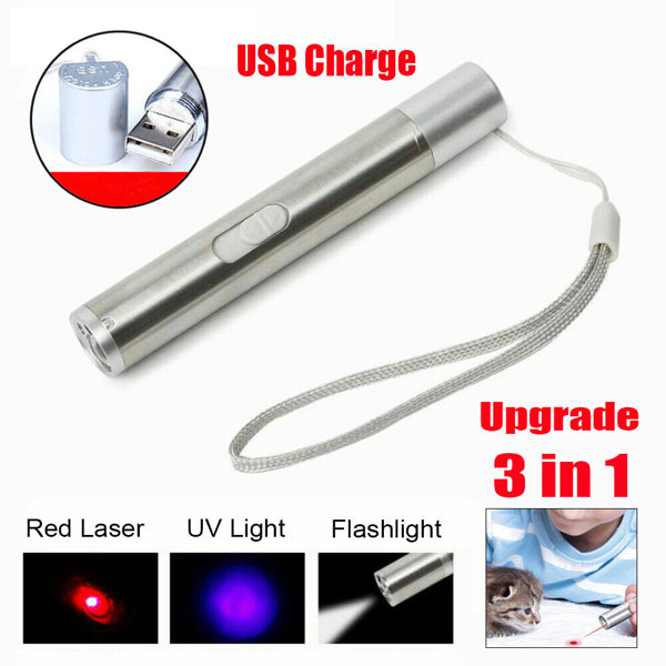 3 In1 1mw USB rechargeable jouet stylo lampe de poche rouge laser faisceau UV lumière 3-modes