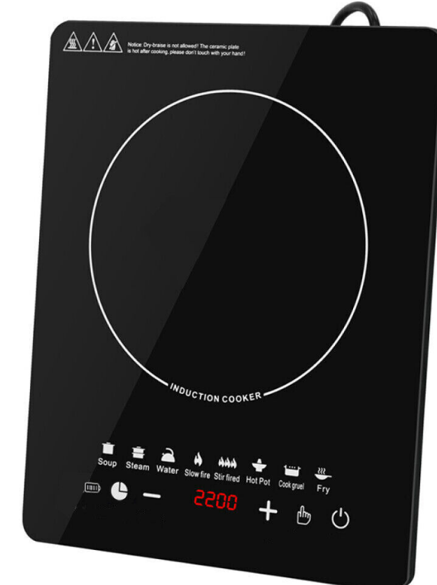 Cuisinière à induction de panneau en cristal noir 2200W