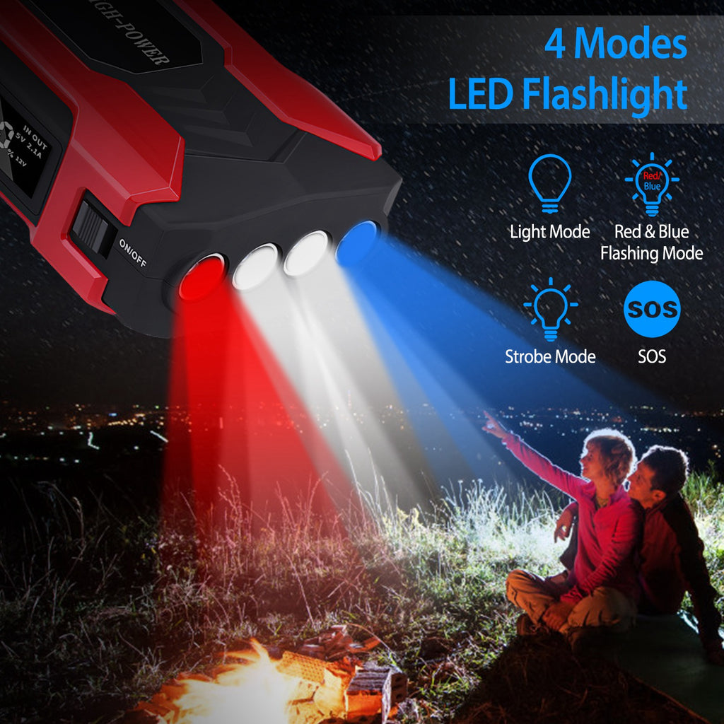 Auto Jump Starter Booster 800A Peak 28000mAh 12V Chargeur de batterie jusqu'à 6,0L Gaz ou 3,0L Die