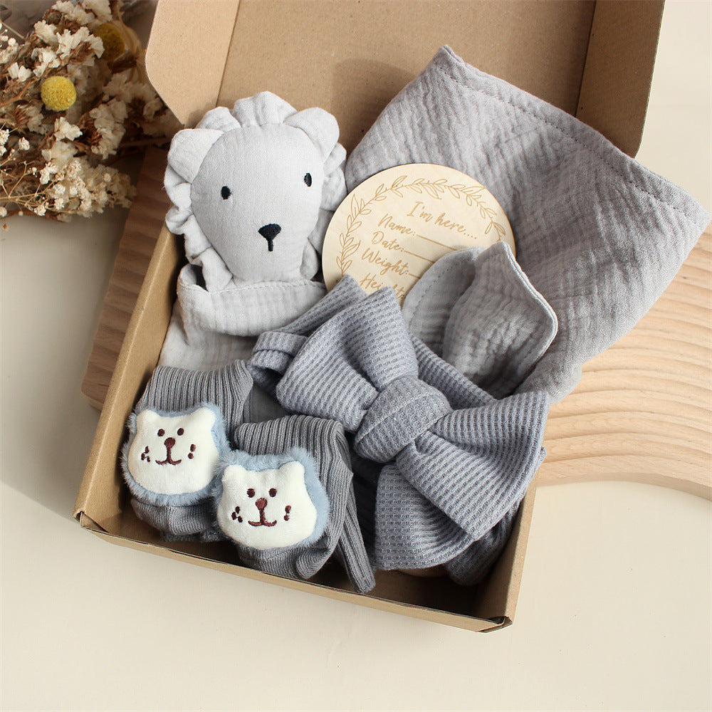 Bébé lapin Lion Appasing Serviettes Chaussettes Saliva Serviette Laver Cadeau Boîte Newborn Bite Anneau Cheveux B