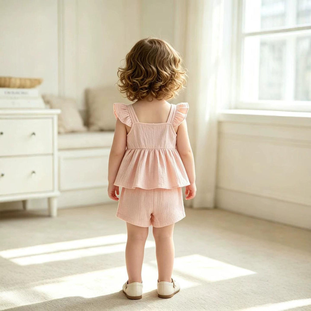 Filles Solid-Color Chic Outfit Top et shorts ensemble de deux pièces