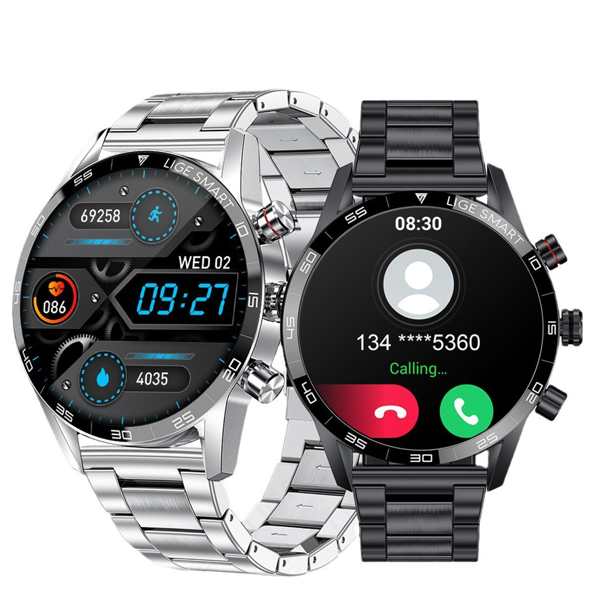 Smartwatch Bluetooth multifonctions pour les hommes avec pression artérielle et surveillance de la fréquence cardiaque