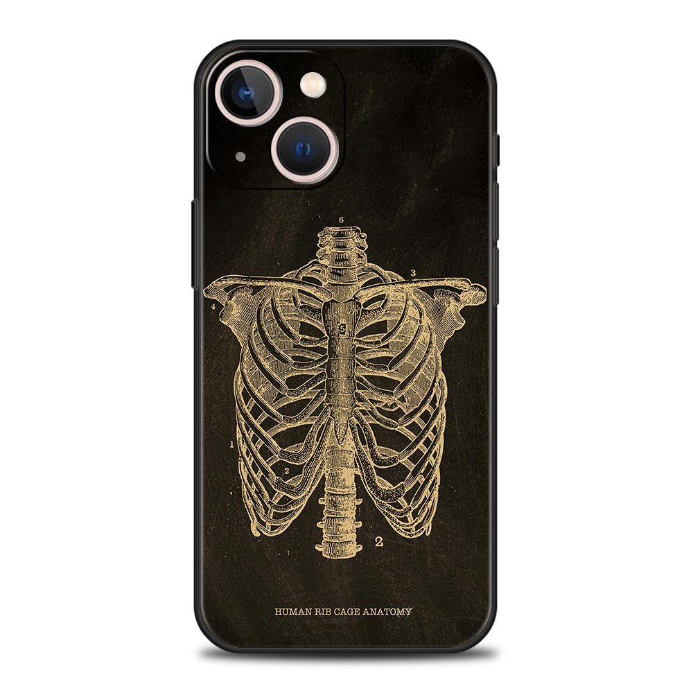 Cas de téléphone en forme de coeur du squelette anatomique