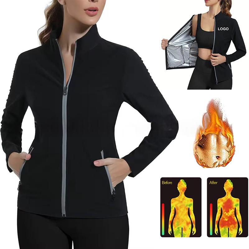 Femmes Fitness Sweaty Workout costume avec Silver-Coated Stand Collar Cardigan