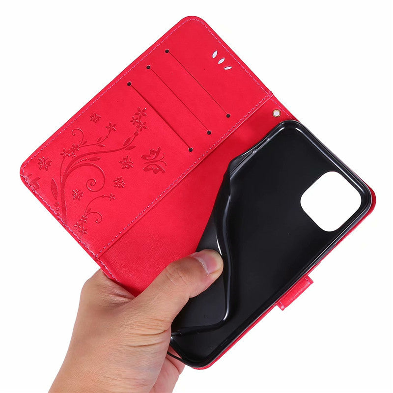 Étui de protection en cuir embossé papillon Étui de téléphone de couverture