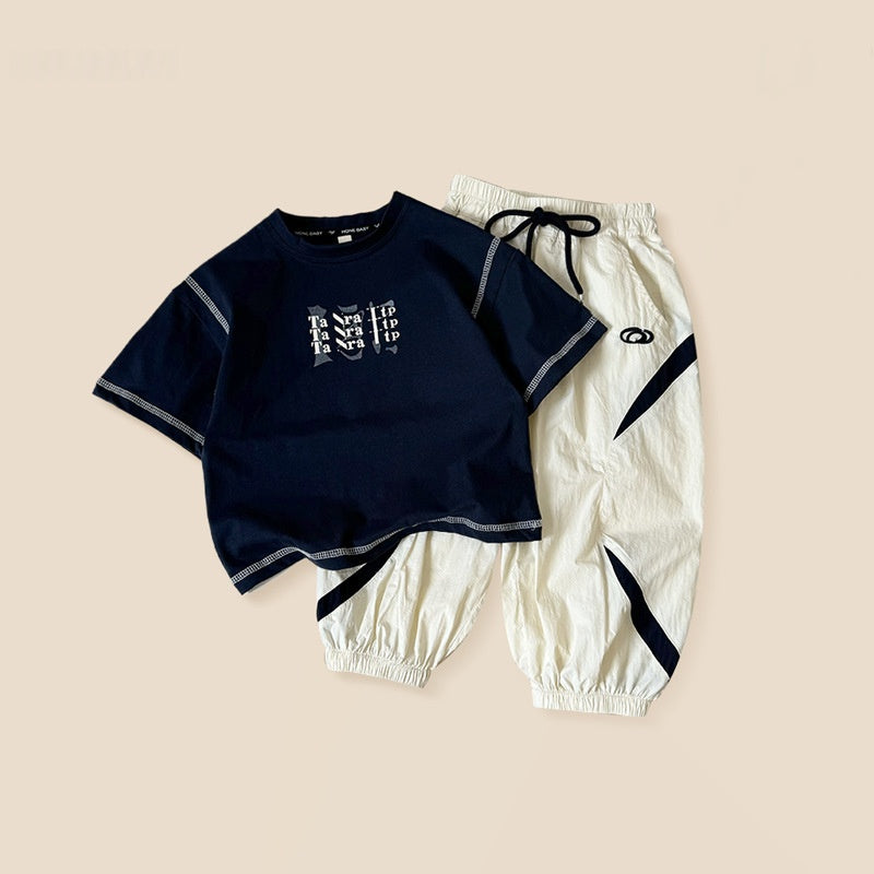 Boys' Letter Print Short Sleeve Two-Piece Set