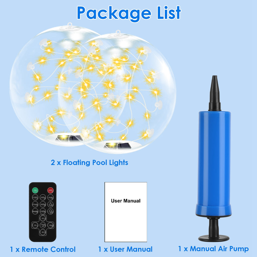 2Pcs Floating Pool Lights 14in Solar Powered Pool Balls IP68 Waterproof Inflatable Pool De
