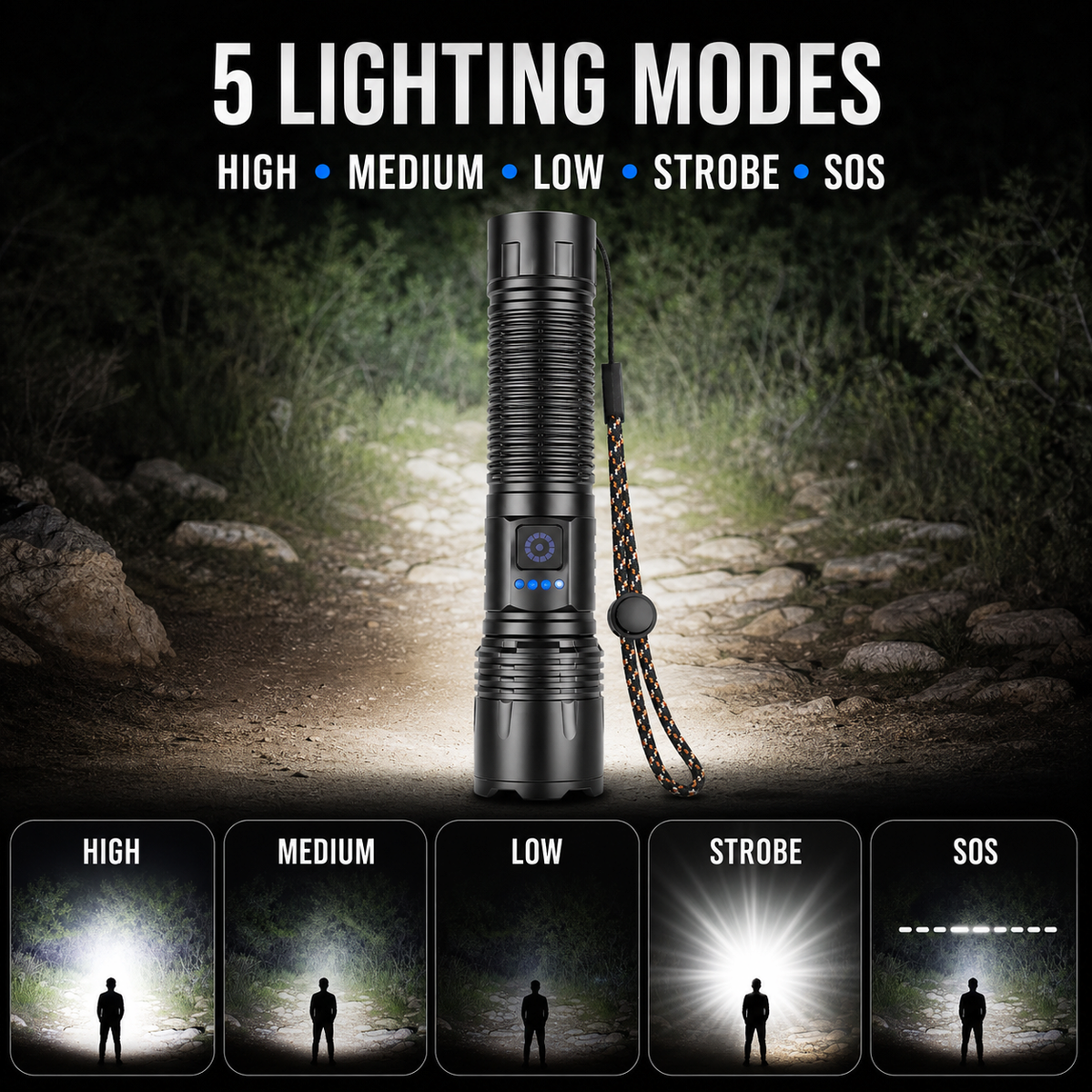Laser blanc rechargeable Zoomable Type C lampe de poche LED 5440 800LM Pour le camping Outdoor Eme