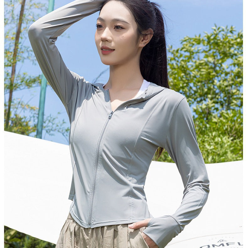 Femmes Ice Silk Cool Yoga Sun Protection Vêtements Slim-fit Waist Breathable Outdoor Howe
