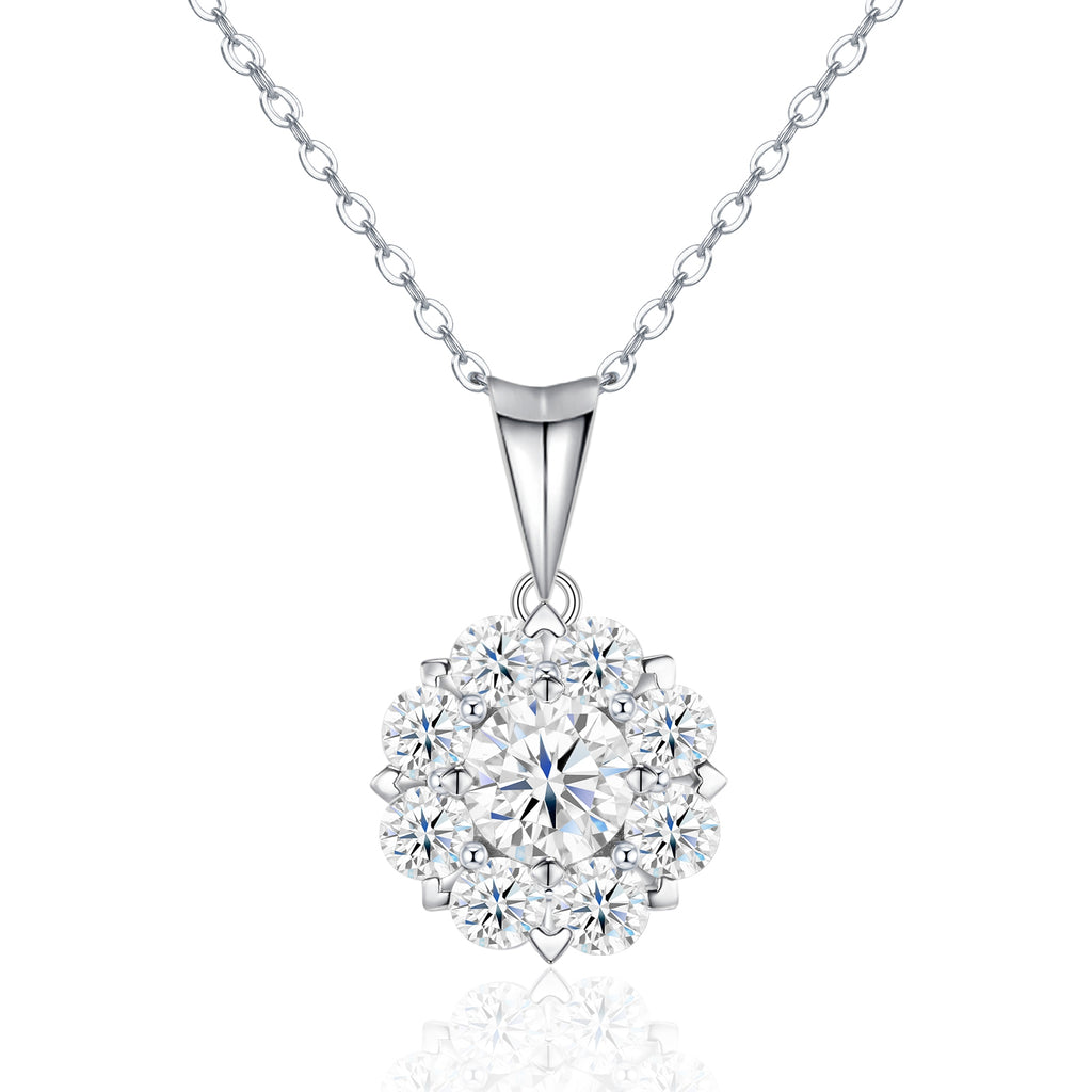 S925 Argent Sterling 1ct D Couleur VVS1 Moissanite Collier Halo 40cm Platine plaqué GRA Ce