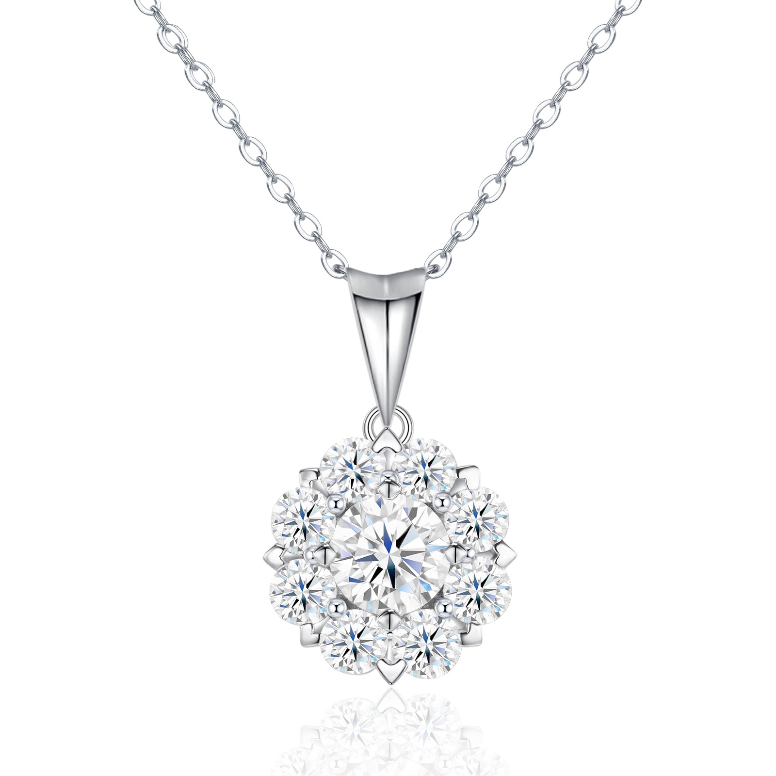 S925 Argent Sterling 1ct D Couleur VVS1 Moissanite Collier Halo 40cm Platine plaqué GRA Ce