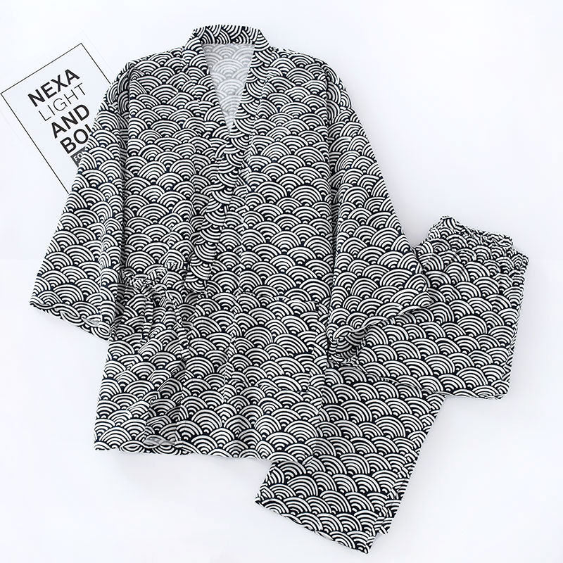 Coton Pyjama double couche à rayures japonaises