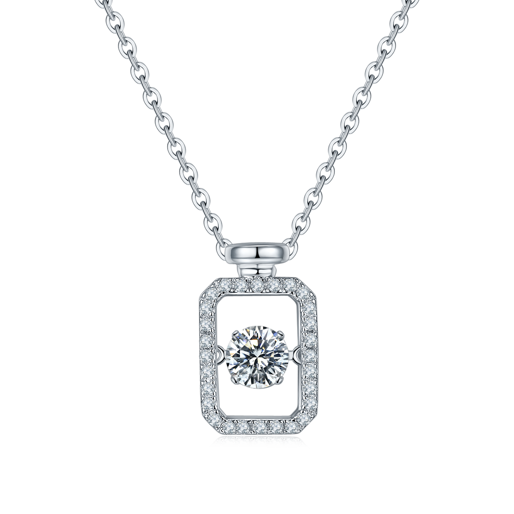 S925 Argent Sterling 0.5ct Rectangle Collier de Moissanite 45cm Plaqué Platine Bord de Pave