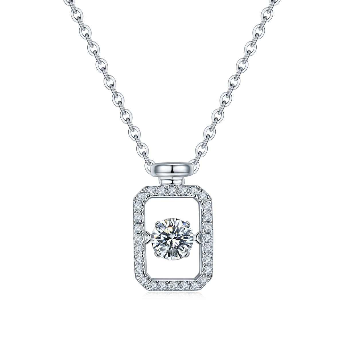 S925 Argent Sterling 0.5ct Rectangle Collier de Moissanite 45cm Plaqué Platine Bord de Pave