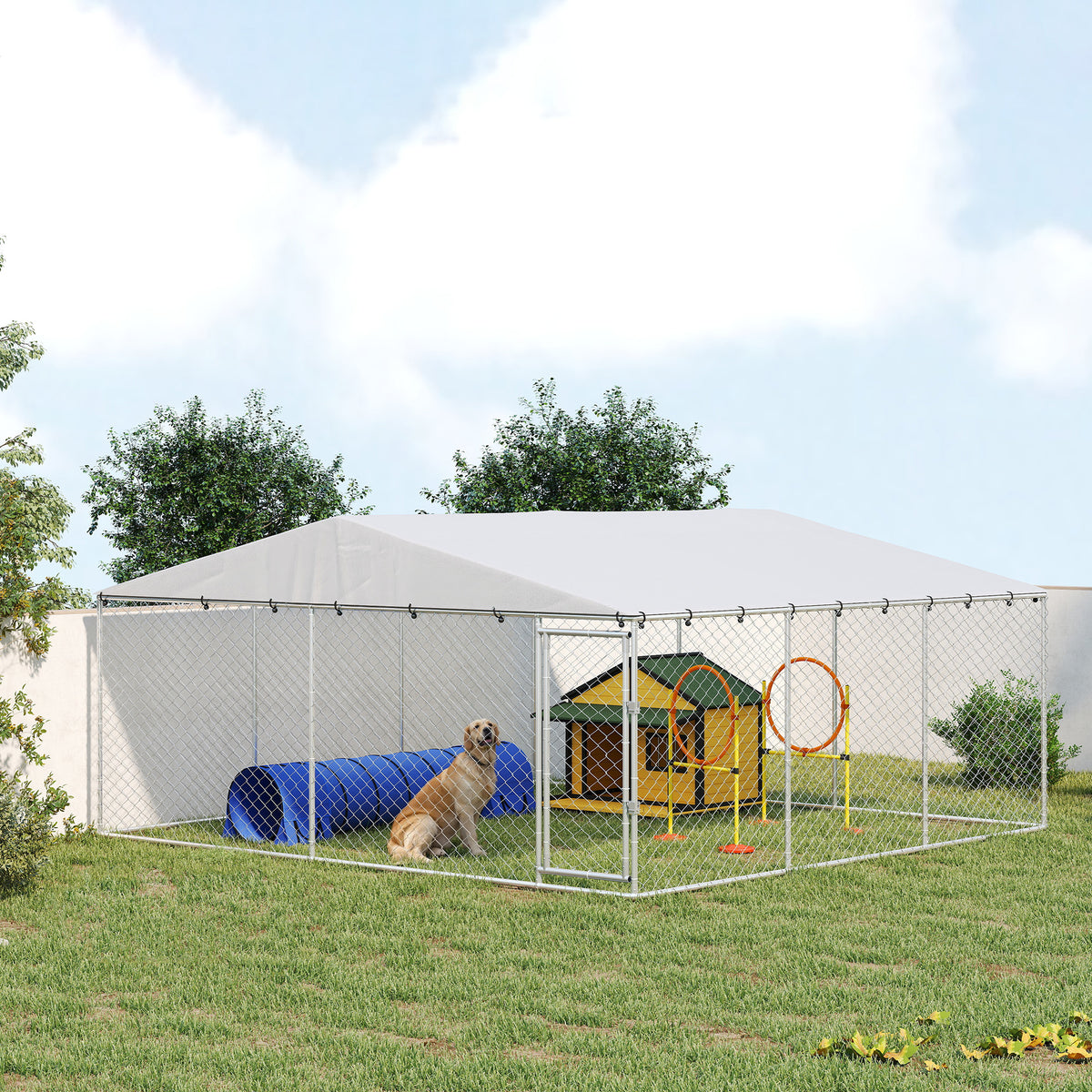 15 x 15 x 7 chien Kennel extérieur pour petits chiens moyens et grands avec toit imperméable