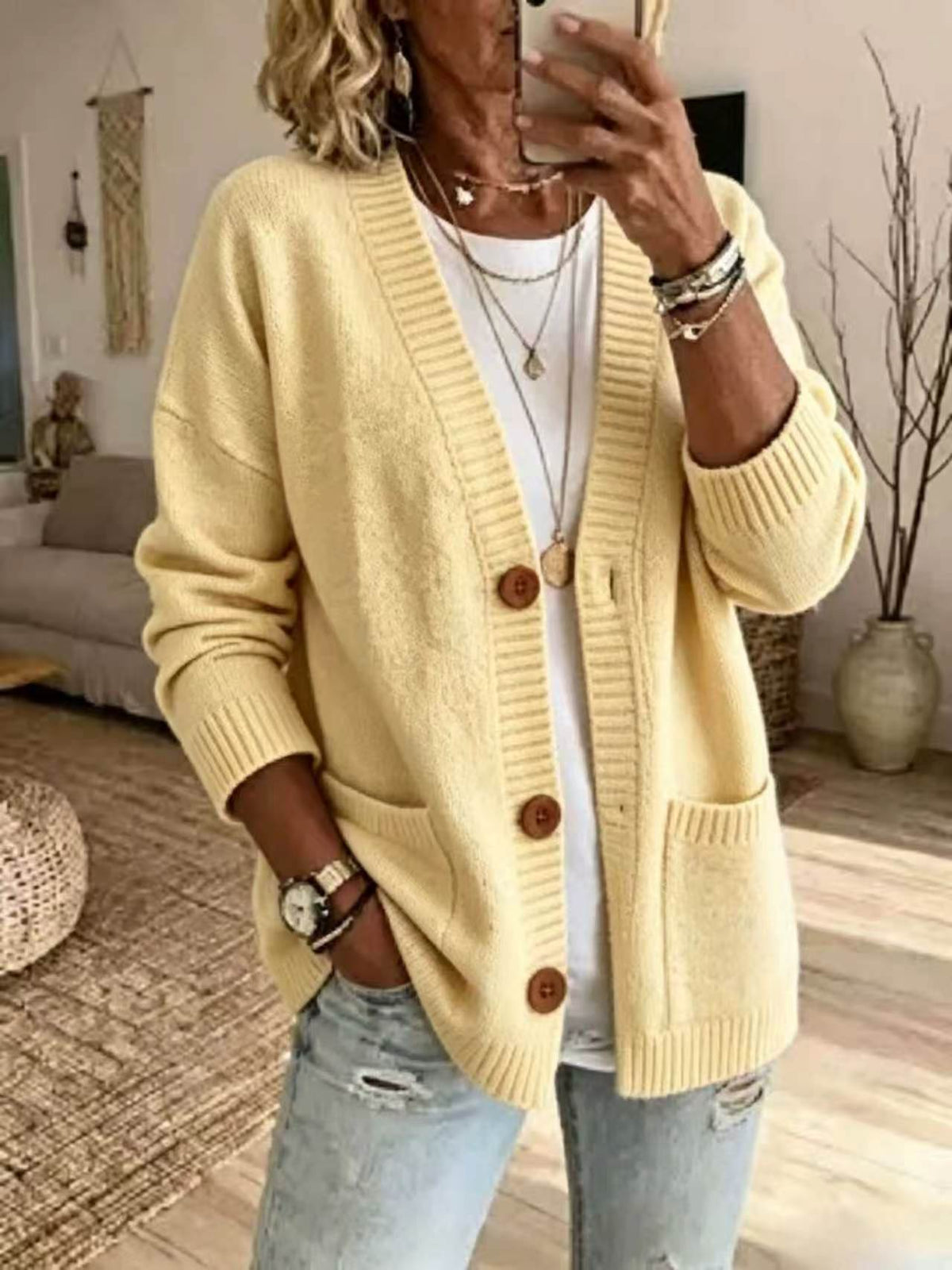 Women's V-Neck Knit Sweater Jacket
