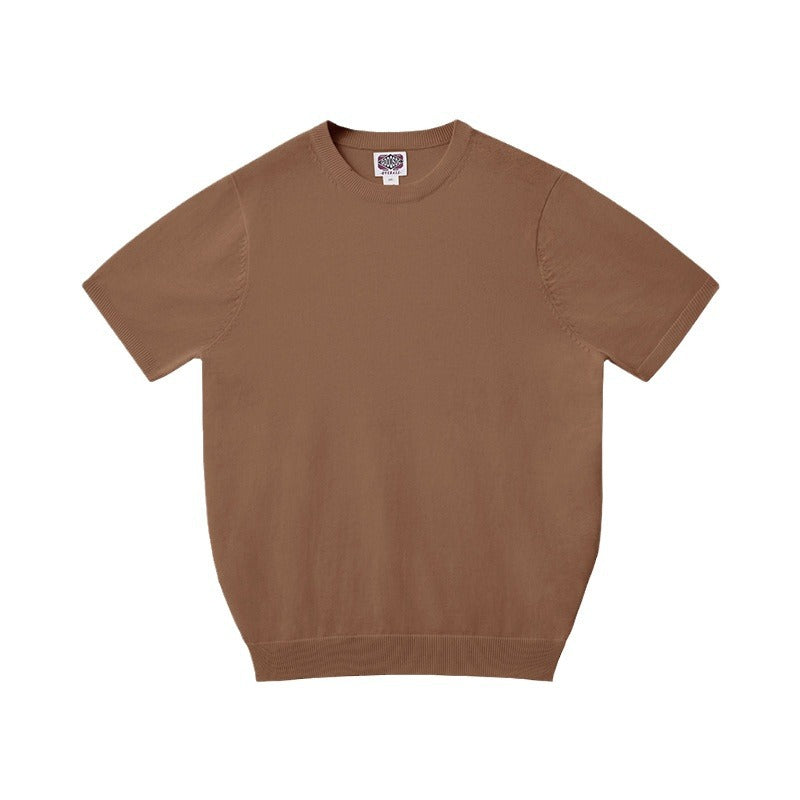 T-shirt à manches courtes pour homme en fil de coton pur Col rond