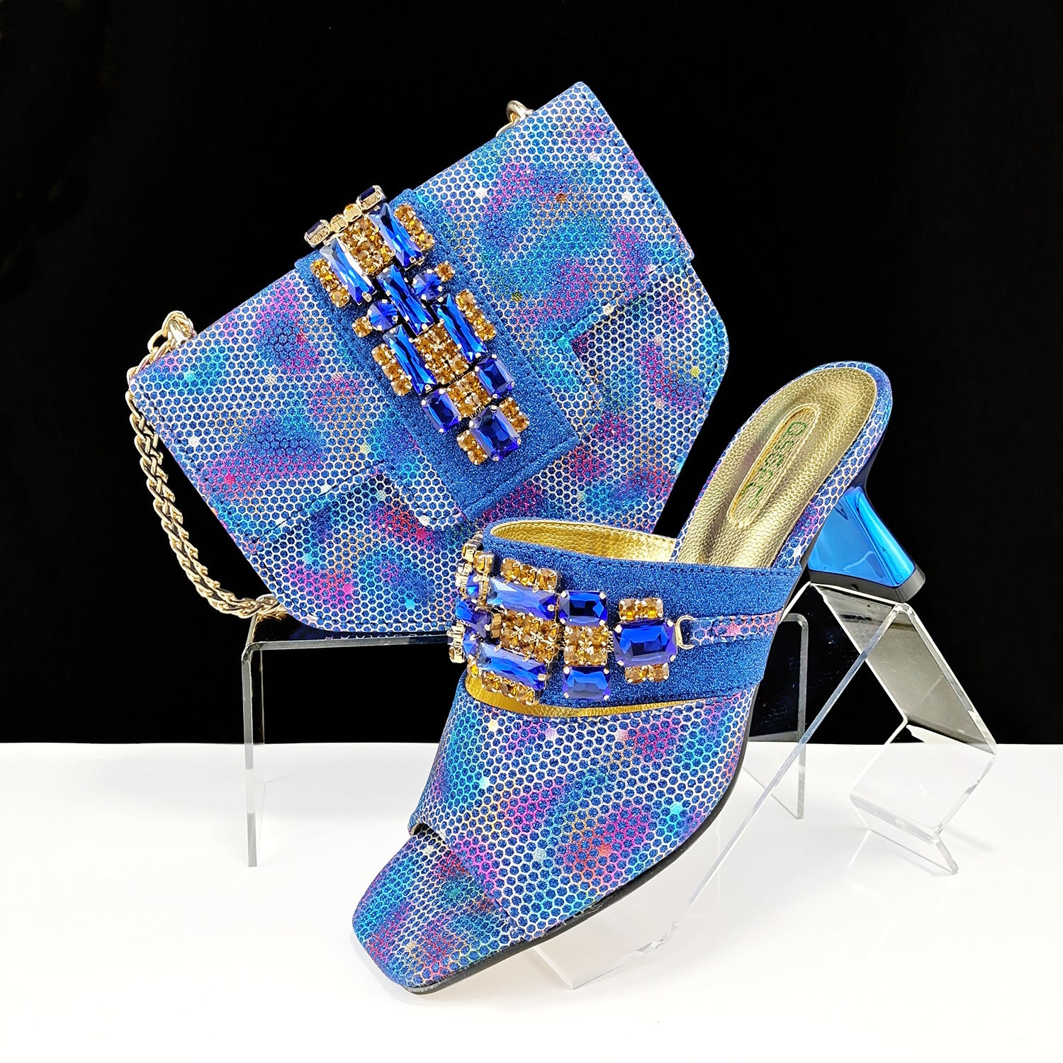 Chaussures et sacs pour femmes Camouflage en tissu Perceuse perceuse décorative à talons hauts