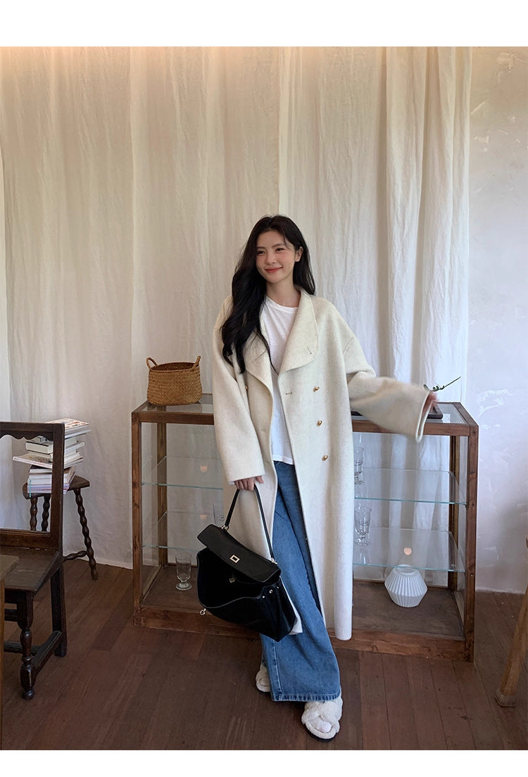 Manteau de cachemire à double face de taille moyenne pour femmes