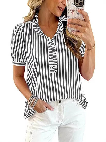 Chemise à manches courtes à manches courtes à manches courtes avec boutons en V-Neck