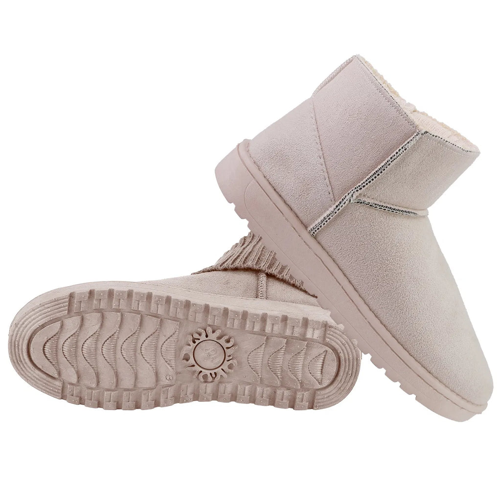 Femmes Lady Bottes de neige Suede Mid-Calf Botte Chaussures en peluche courte Chaussure chaude avec antidérapant