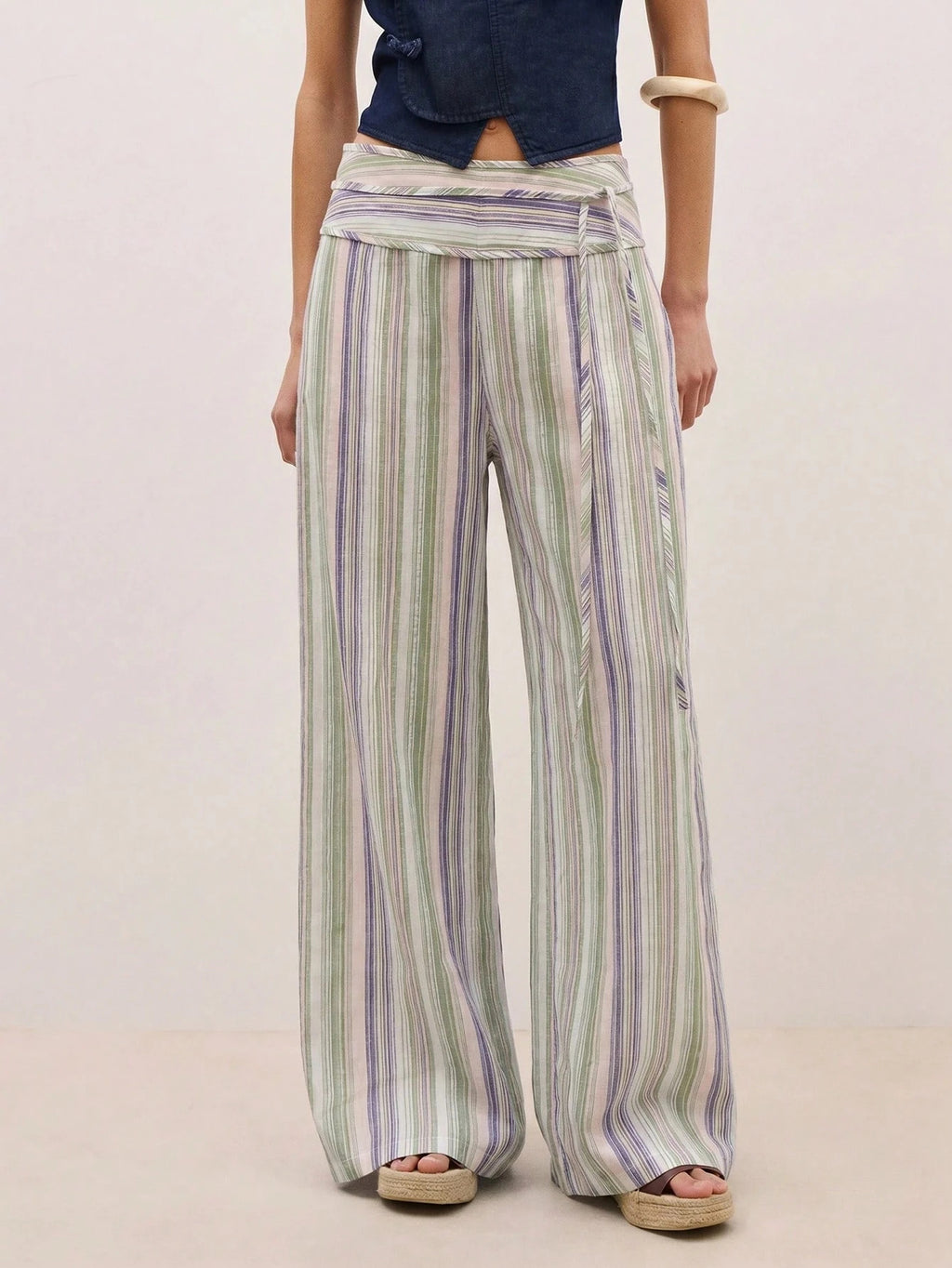 Pantalons rayés avec un ajustement doux et confortable large jambes
