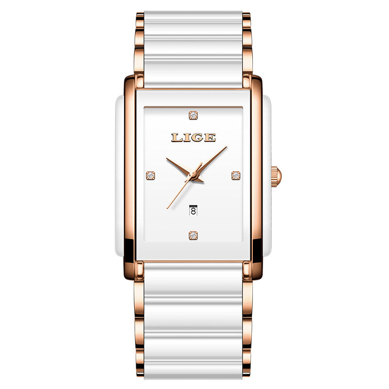 Mode Céramique en acier inoxydable couple montres Quartz montre