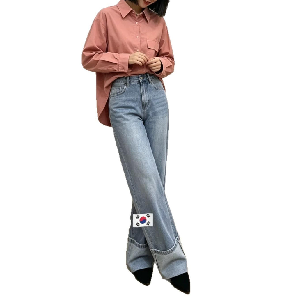 Pantalons de denim à jambes larges à la taille haute