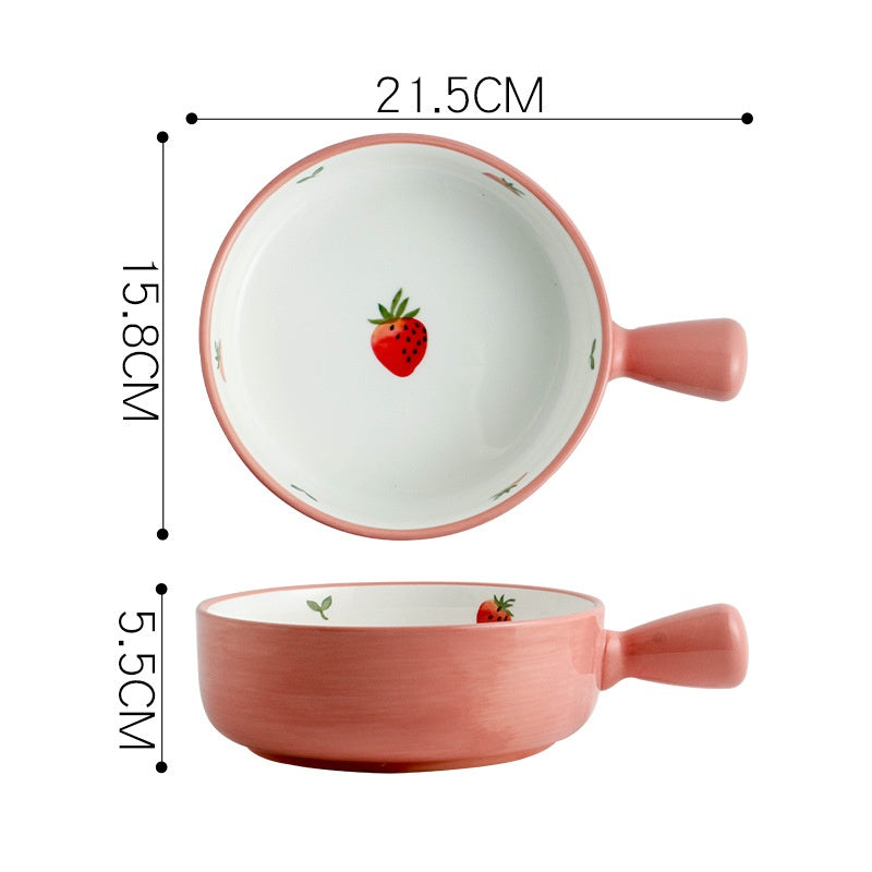 Poignée de fraise peinte à la main Bol de cuisson en céramique