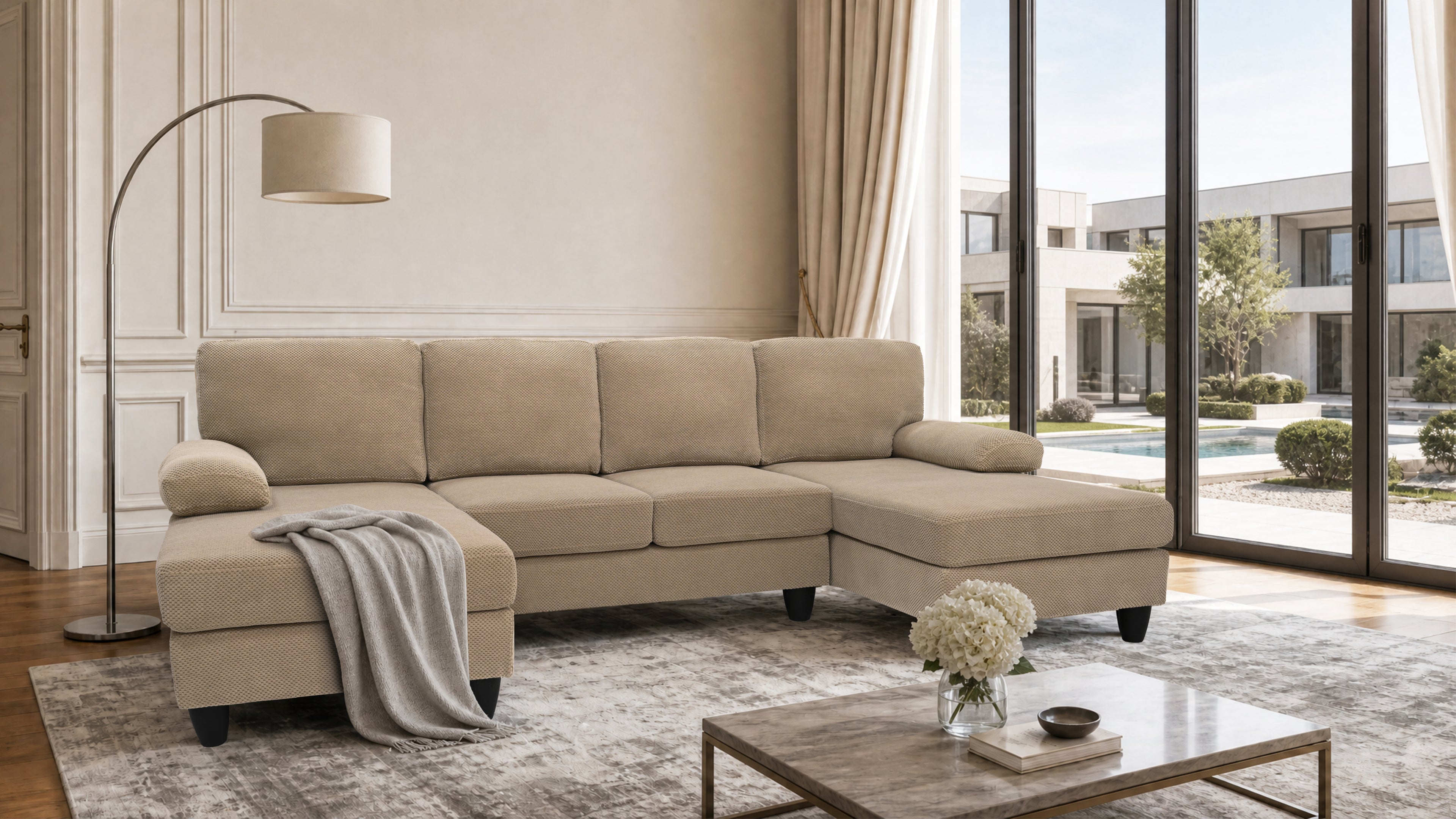 Nubby tapisserie U-Shaped Sofa
