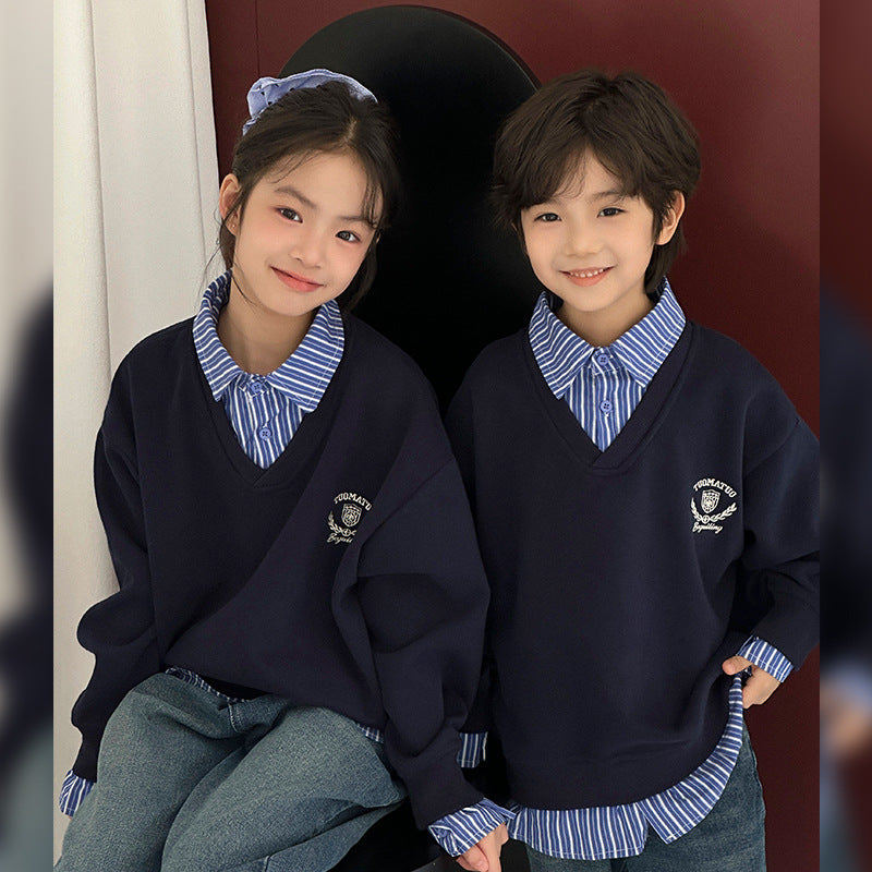 Enfants AutomneHiver Patchwork Polo-Neck Sweater Coordonnée poids lourd Parent-EnfantSibling M