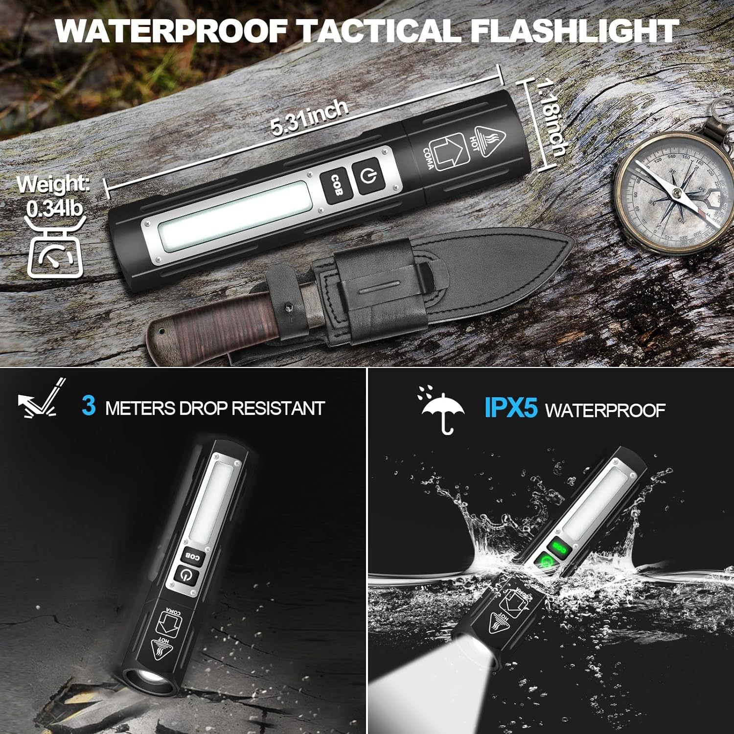 Lampe de poche extérieure portable avec fonction de recharge
