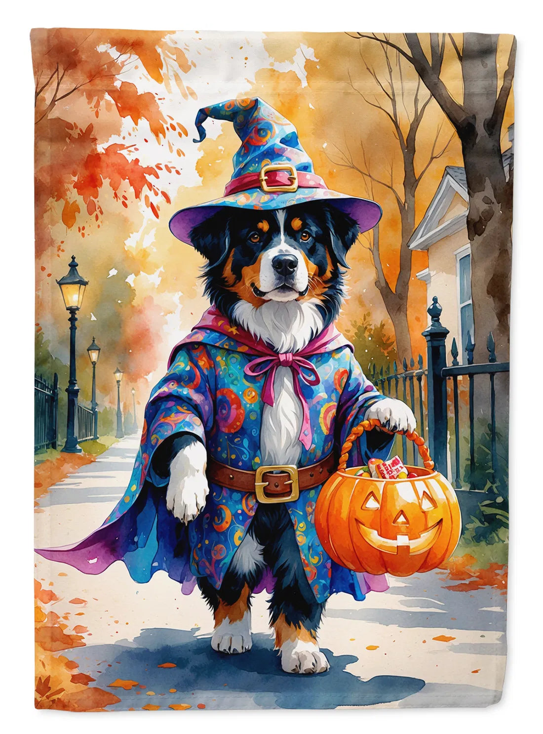 Bernois chien de montagne Halloween Trick or Treat House Drapeau Grand Porc Manches Pole Decorativ